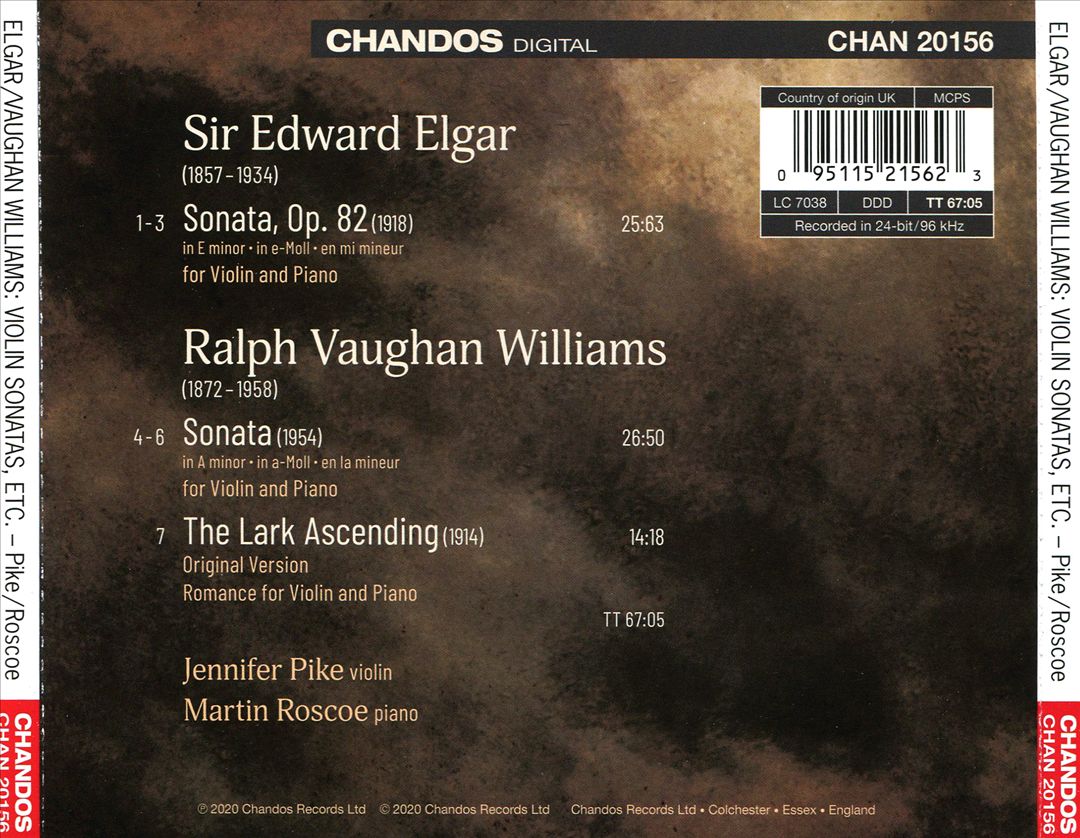 Elgar: Violin Sonata; Vaughan Williams: The Lark Ascending; Violin Sonata cover art