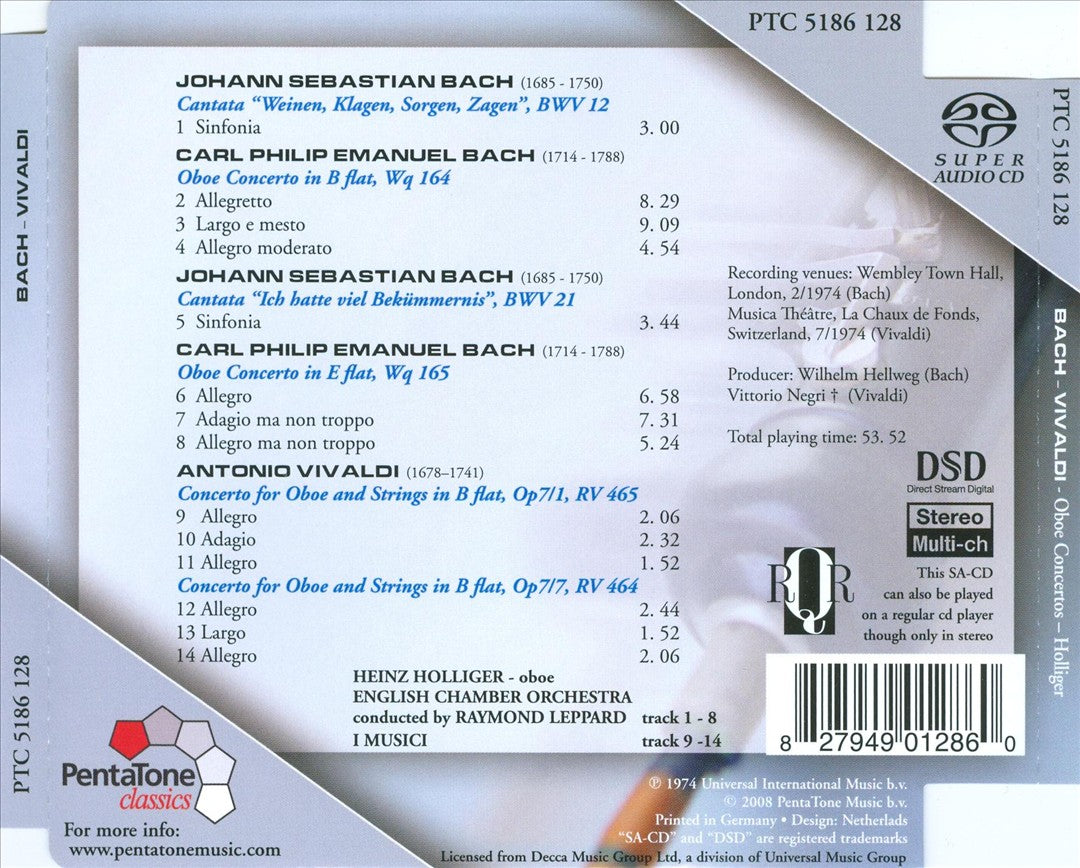 Bach: Sinfonias from Cantatas; C.P.E. Bach, Vivaldi: Oboe Concertos cover art