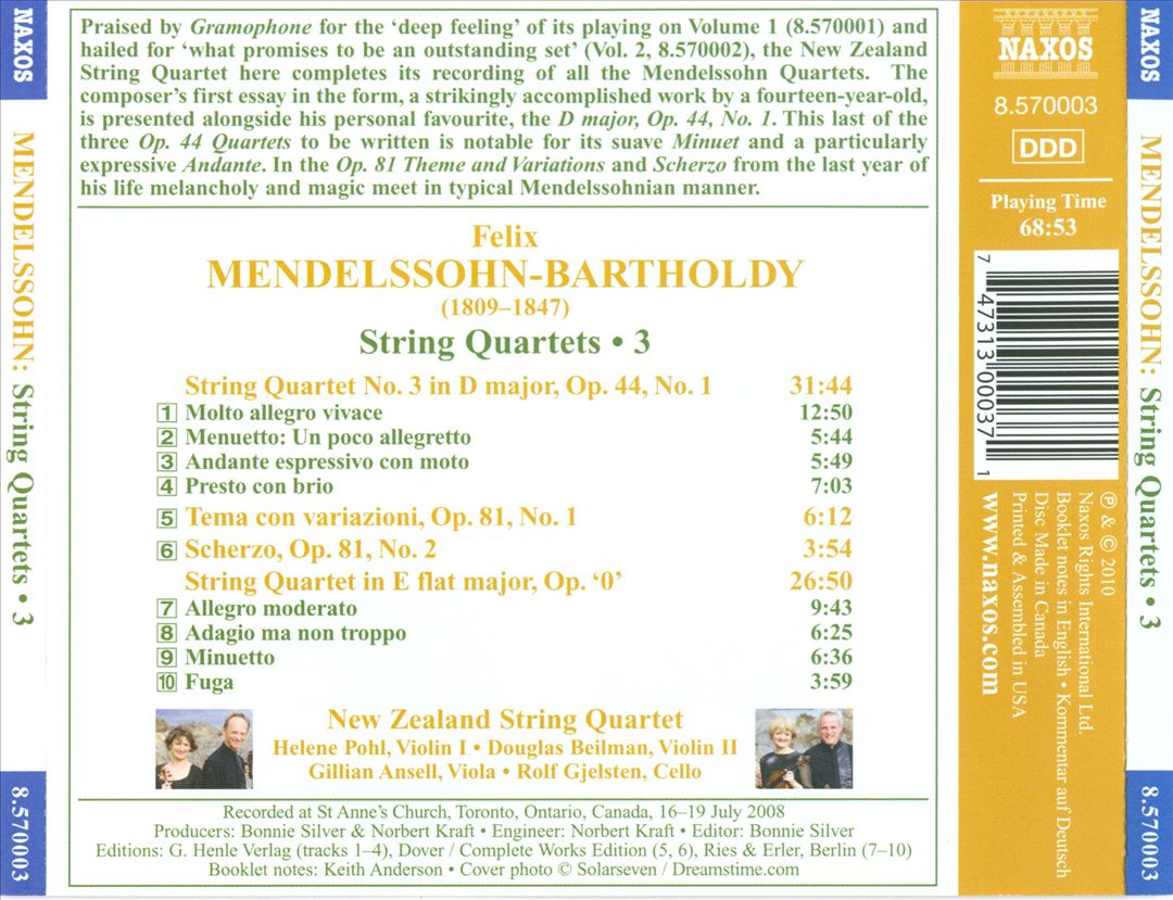 Mendelssohn: String Quartets, Vol. 3 cover art