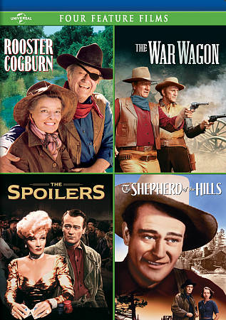 ROOSTER COGBURN / THE WAR WAGON / THE SPOILERS (1942) / SHEPHERD OF THE HILLS FOUR FEATURE FILMS cover art