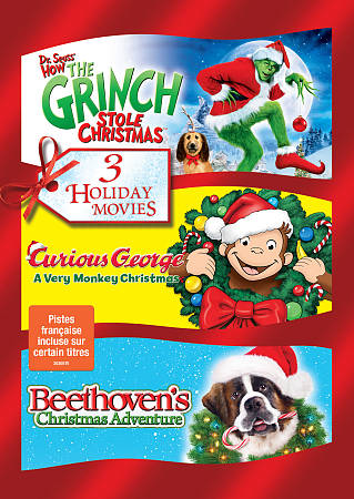 DR. SEUSS' HOW THE GRINCH STOLE CHRISTMAS / CURIOUS GEORGE: A VERY MONKEY CHRISTMAS / BEETHOVEN'S CHRISTMAS ADVENTURE HOLIDAY TRIPLE FEATURE cover art