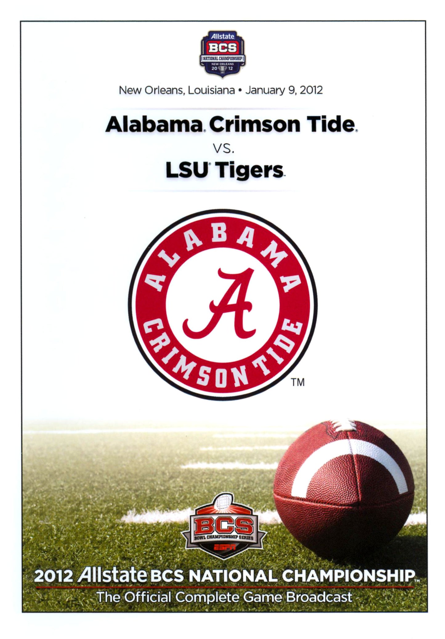 2012 Allstate BCS National Championship: Alabama Crimson Tide vs. LSU Tigers cover art