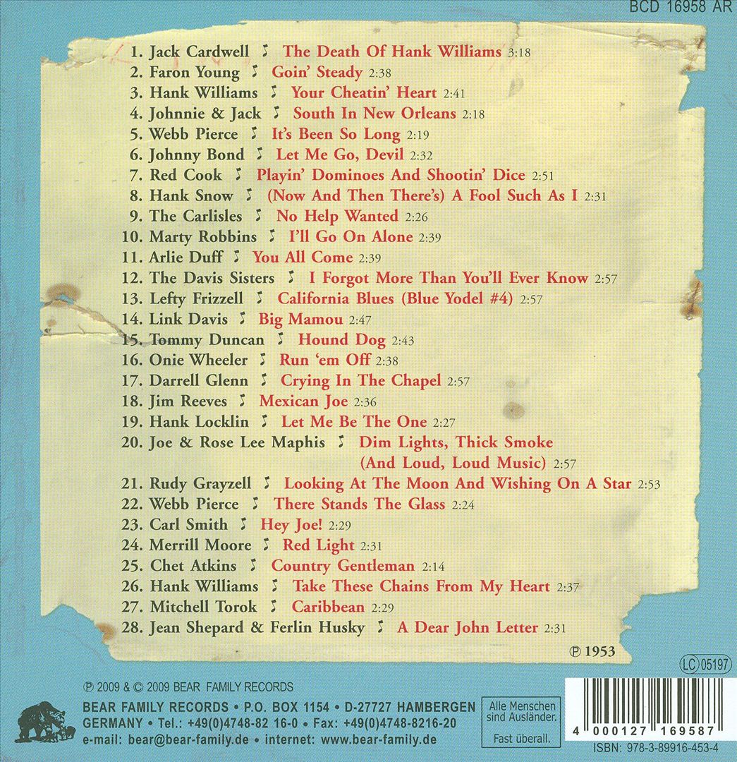 Dim Lights, Thick Smoke and Hillbilly Music: 1953 cover art