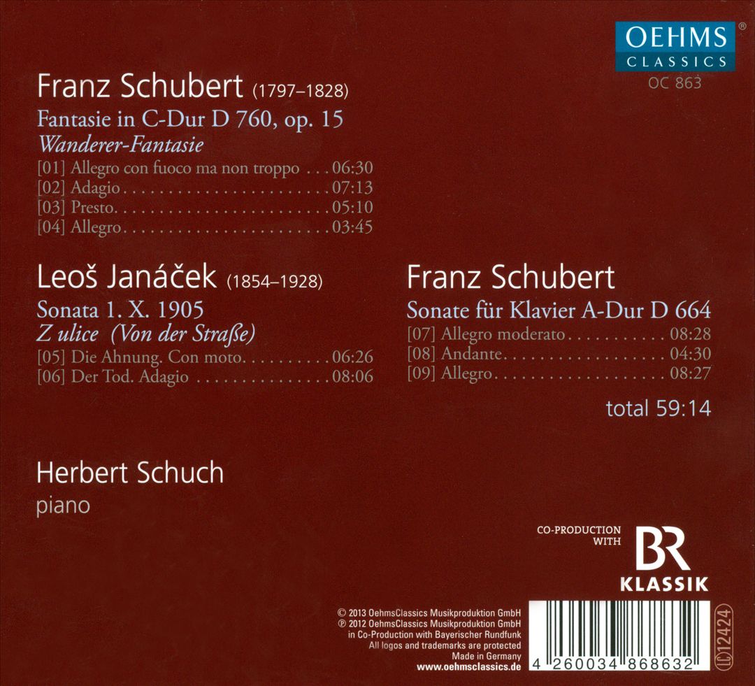 Schubert: Wanderer Fantaisie; Sonata D 664; Janácek: Sonata 1. X. 1905 cover art