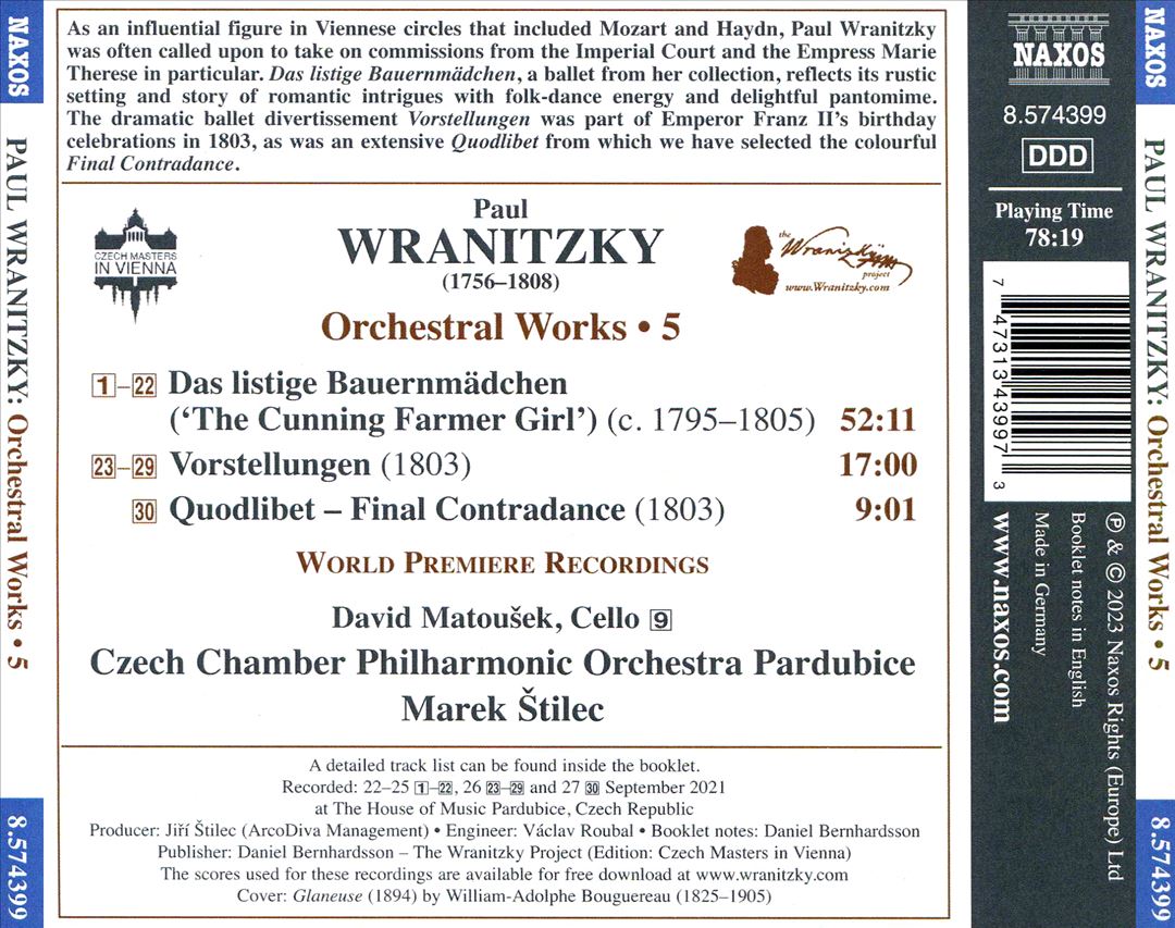 Wranitzky: Orchestral Works, Vol. 5 cover art
