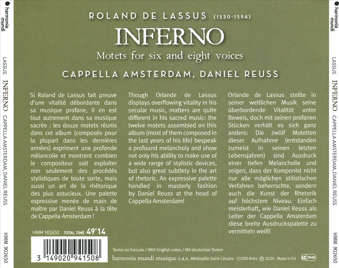 Roland de Lassus: Inferno cover art