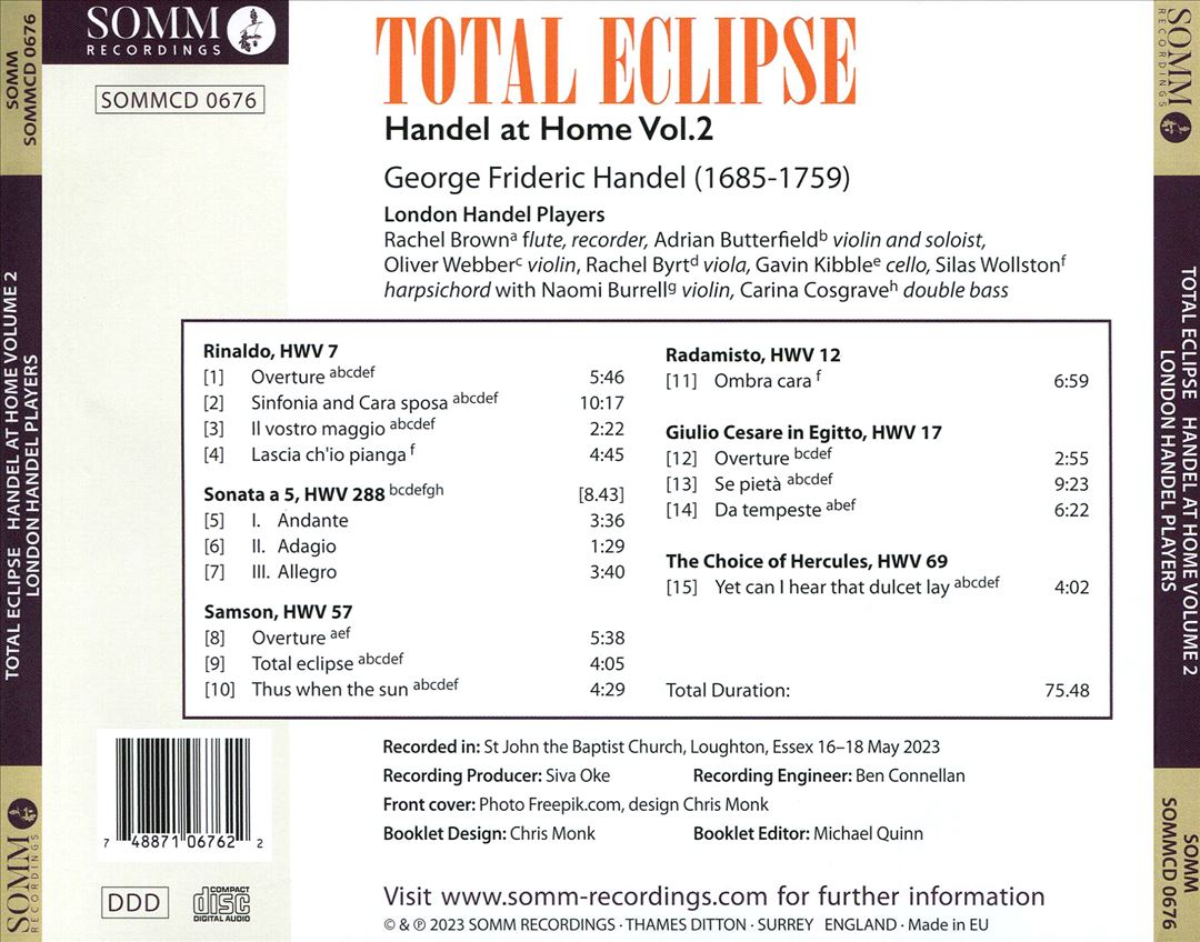 Handel at Home, Vol. 2: Total Eclipse - Chamber Music by George Frideric Handel cover art