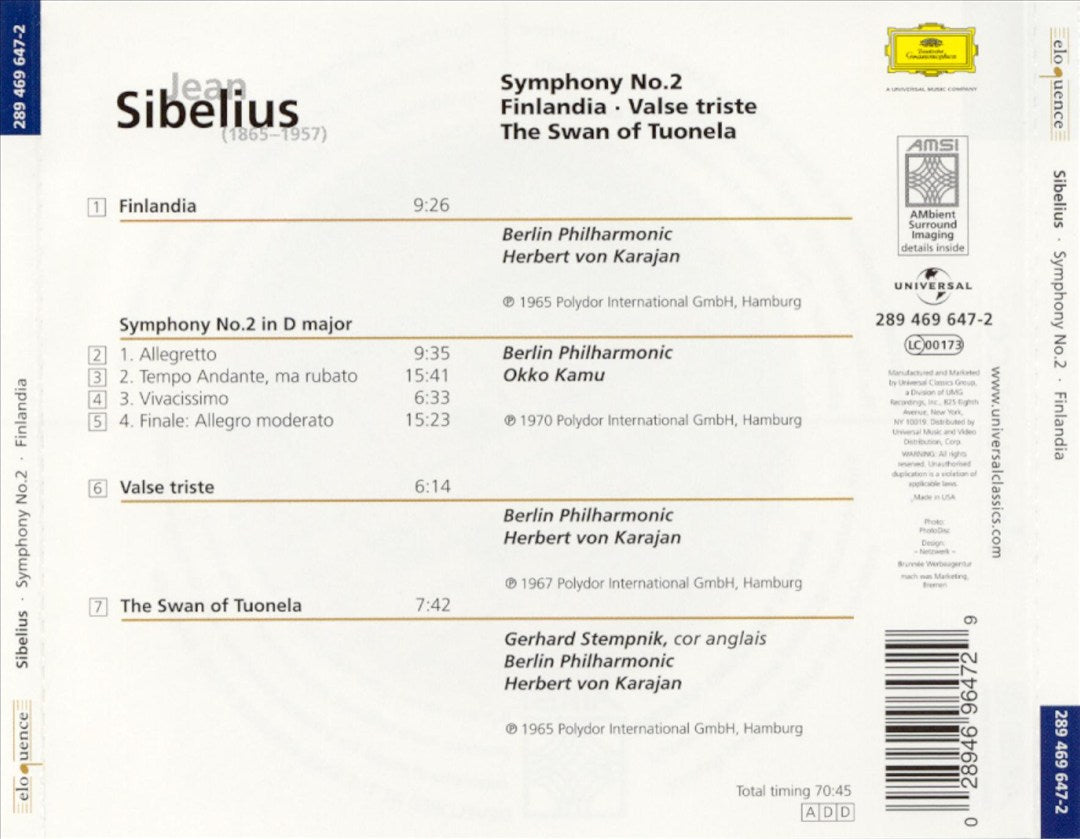 Sibelius: Symphony No. 2; Finlandia; Valse Triste cover art