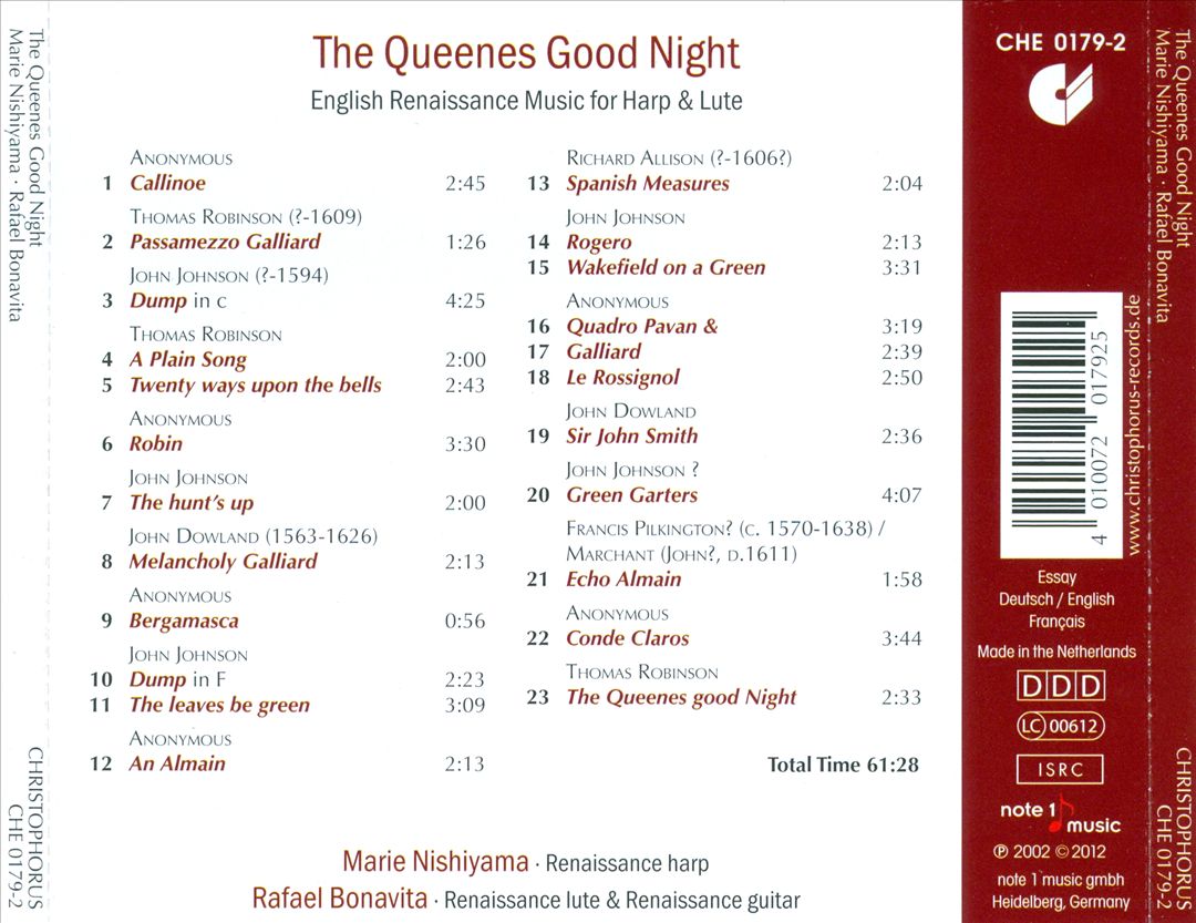 Queenes Good Night: English Renaissance Music for Harp & Lute cover art