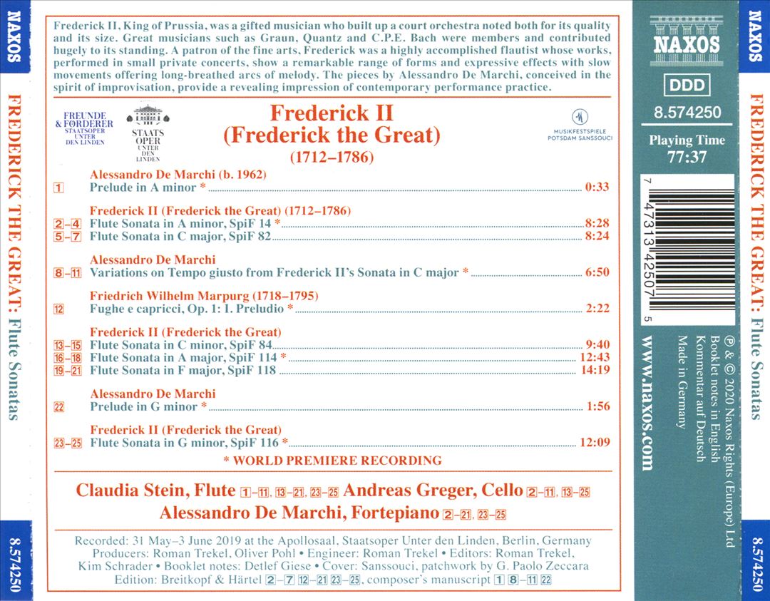 Frederick II (Frederick the Great): Flute Sonatas cover art