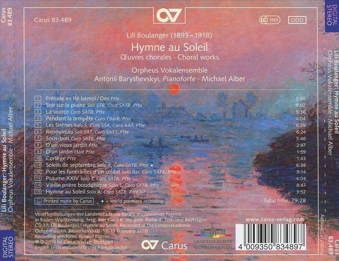 Lili Boulanger: Hymne au Soleil cover art