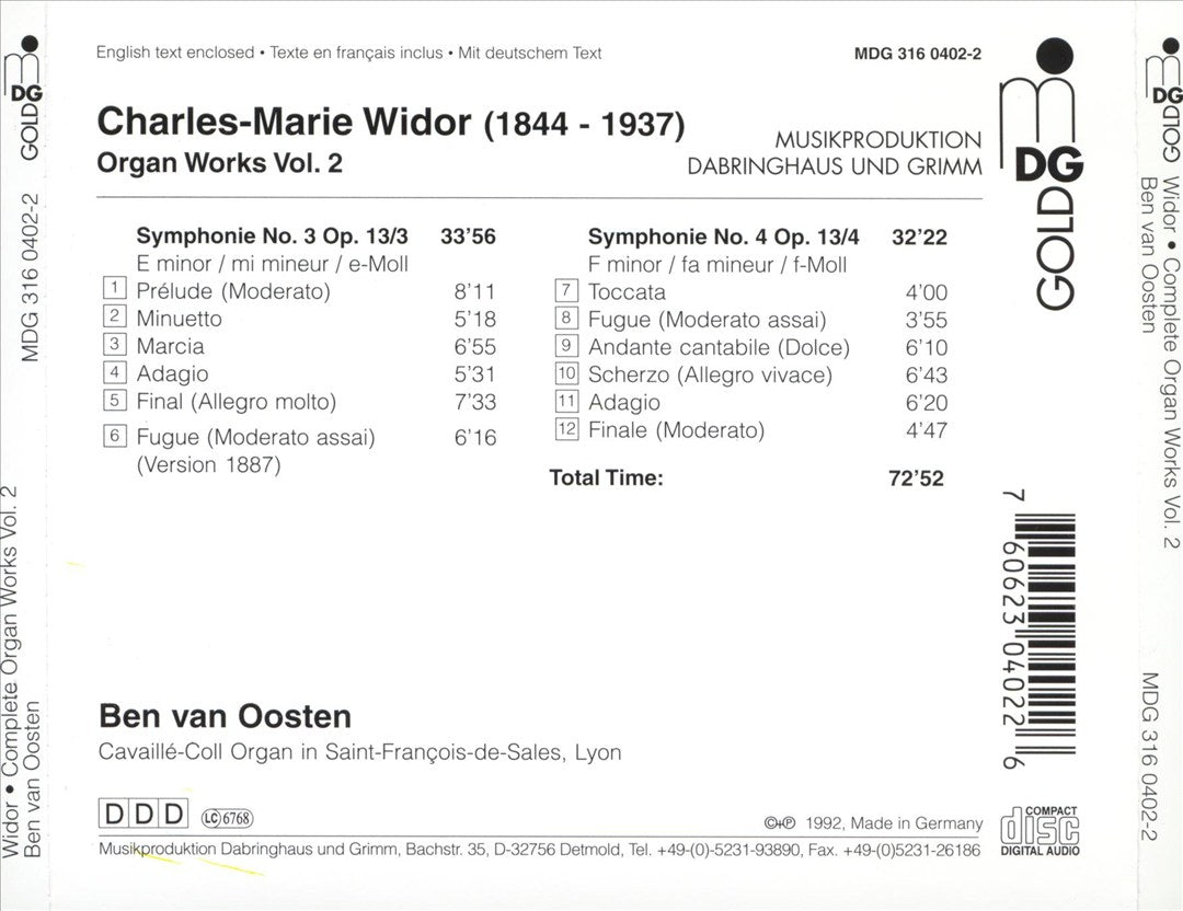 Widor: Complete Organ Works, Vol. 2 cover art