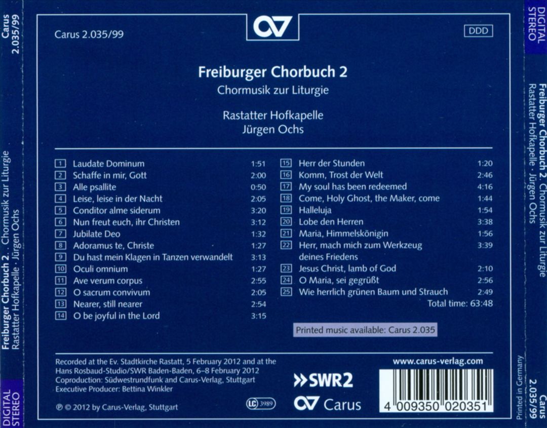 Freiburger Chorbuch, Vol. 2: Chormusik zur Liturgie cover art