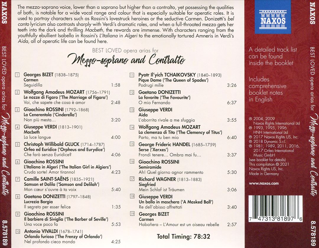 Marvellous Mezzo-Soprano and Contralto: Best Loved Opera Arias cover art