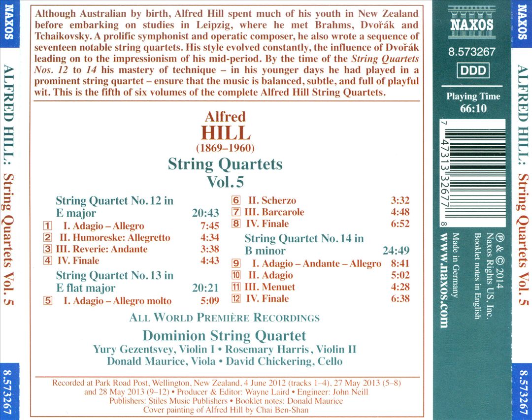 Alfred Hill: String Quartets, Vol. 5 cover art