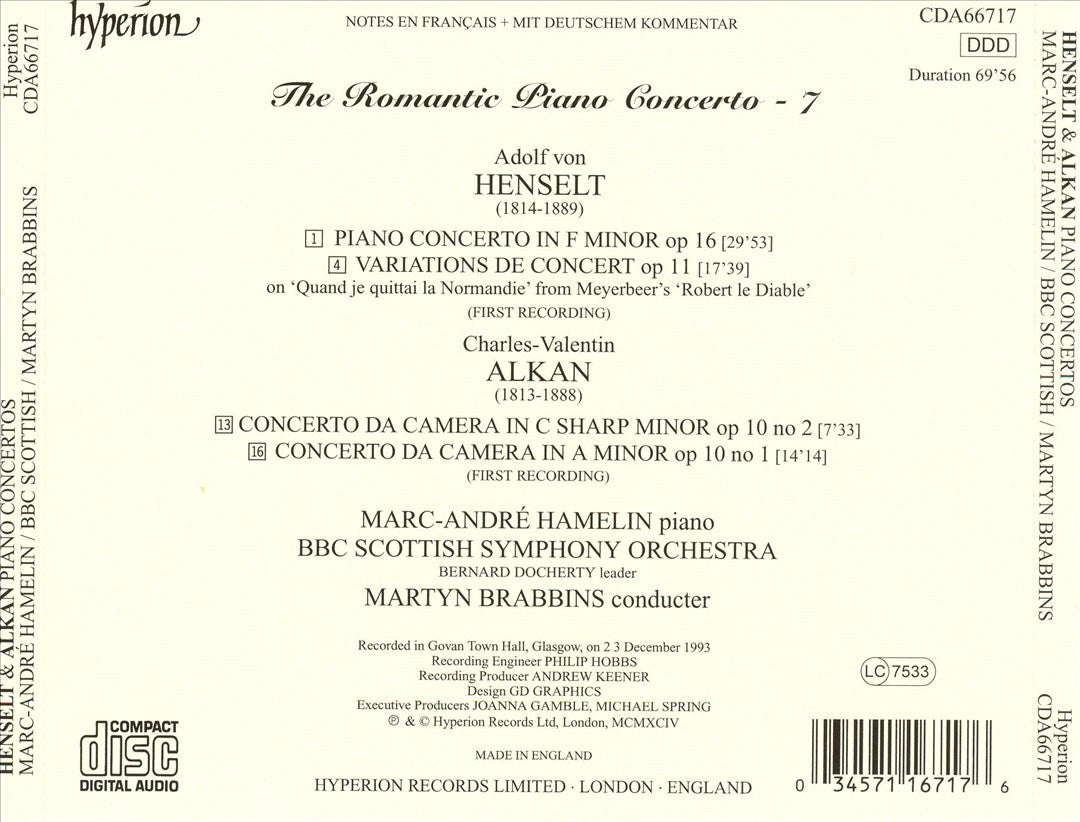 Henselt: Piano Concerto, Op. 16; Variations de Concert, Op. 11; Alkan: Concerto da Camera, Op. 10/1; Concerto da Came cover art