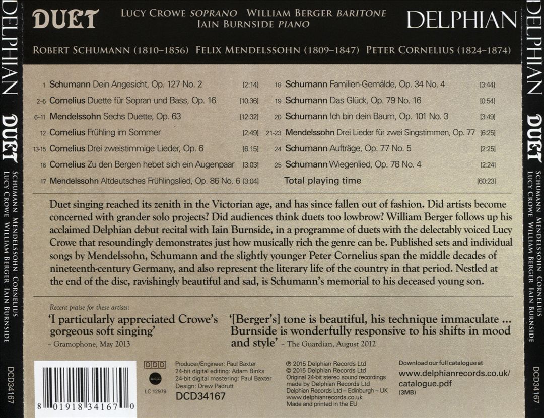 Duet: Schumann, Mendelssohn, Cornelius cover art