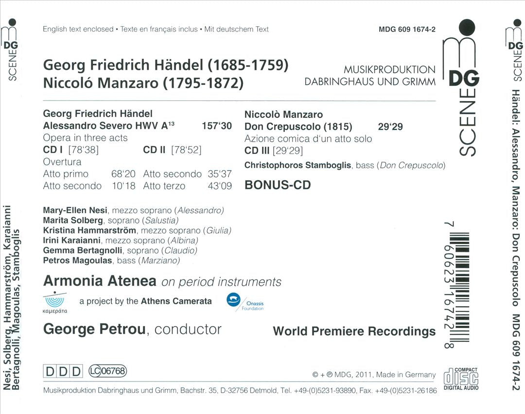 Handel: Alessandro Severo; Manzaro: Don Crepuscolo cover art