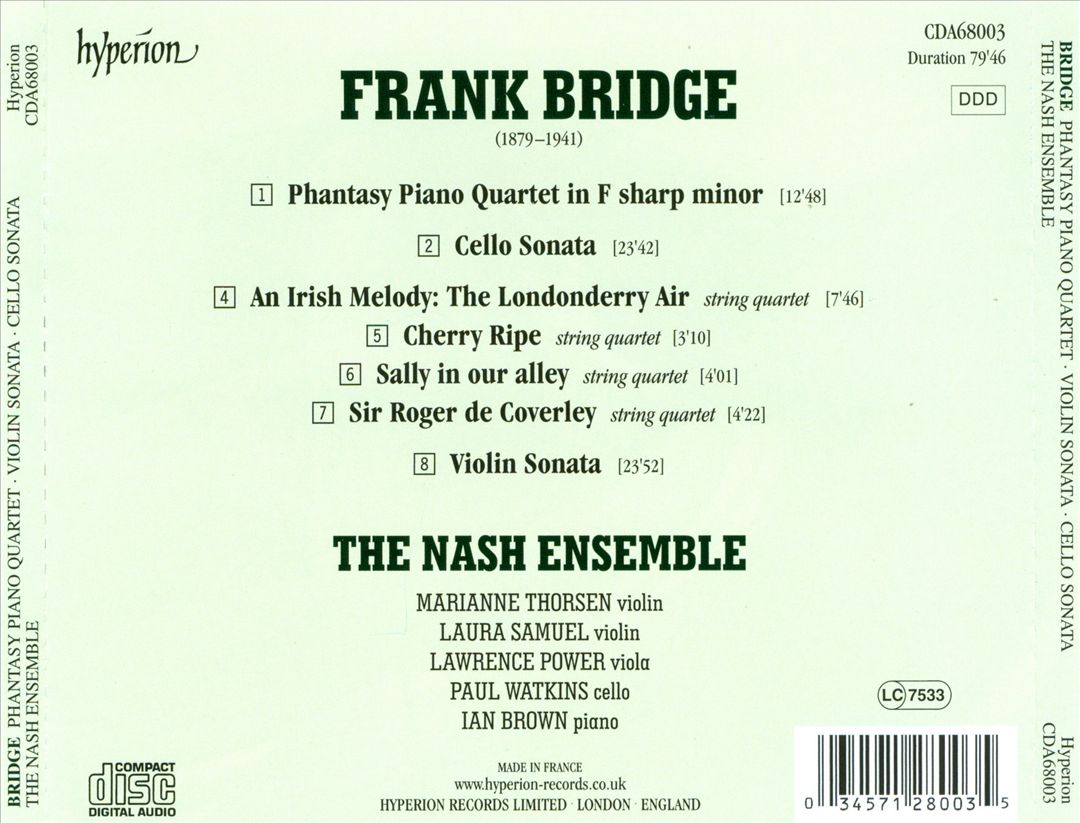 Bridge: Phantasy Piano Quartet; Cello Sonata; Violin Sonata; Folk Tunes cover art