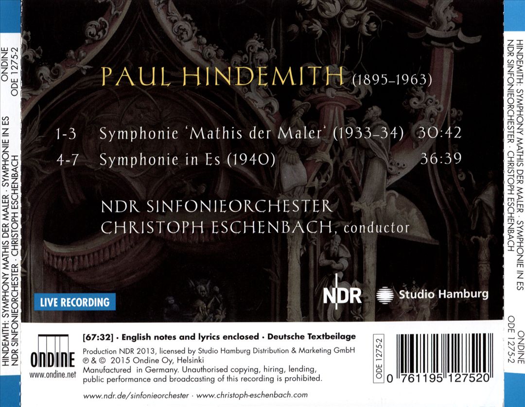 Hindemith: Symphonie 'Mathis der Maler'; Symphonie in Es cover art