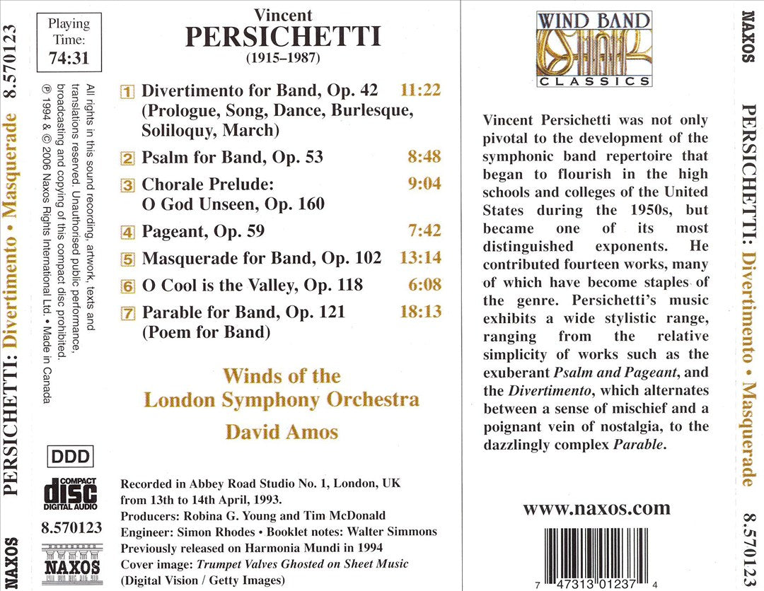 Persichetti: Divertimento; Masquerade; Parable cover art