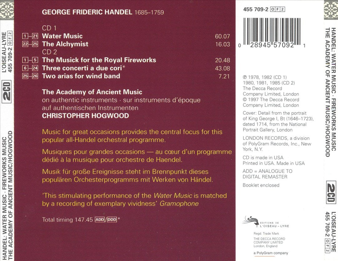 Handel: Water Music; Fireworks Music cover art