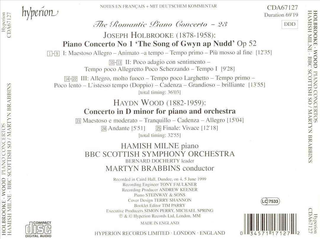 Joseph Holbrooke: Piano Concerto No. 1 "The Song of Gwyn ap Nudd"; Haydn Wood: Piano Concerto in D minor cover art
