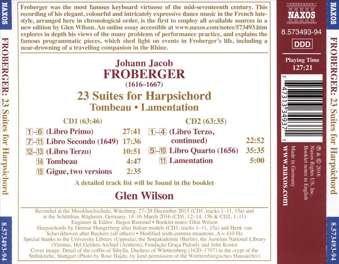Johann Jacob Froberger: 23 Suites for Harpischord; Tombeau; Lamentation cover art
