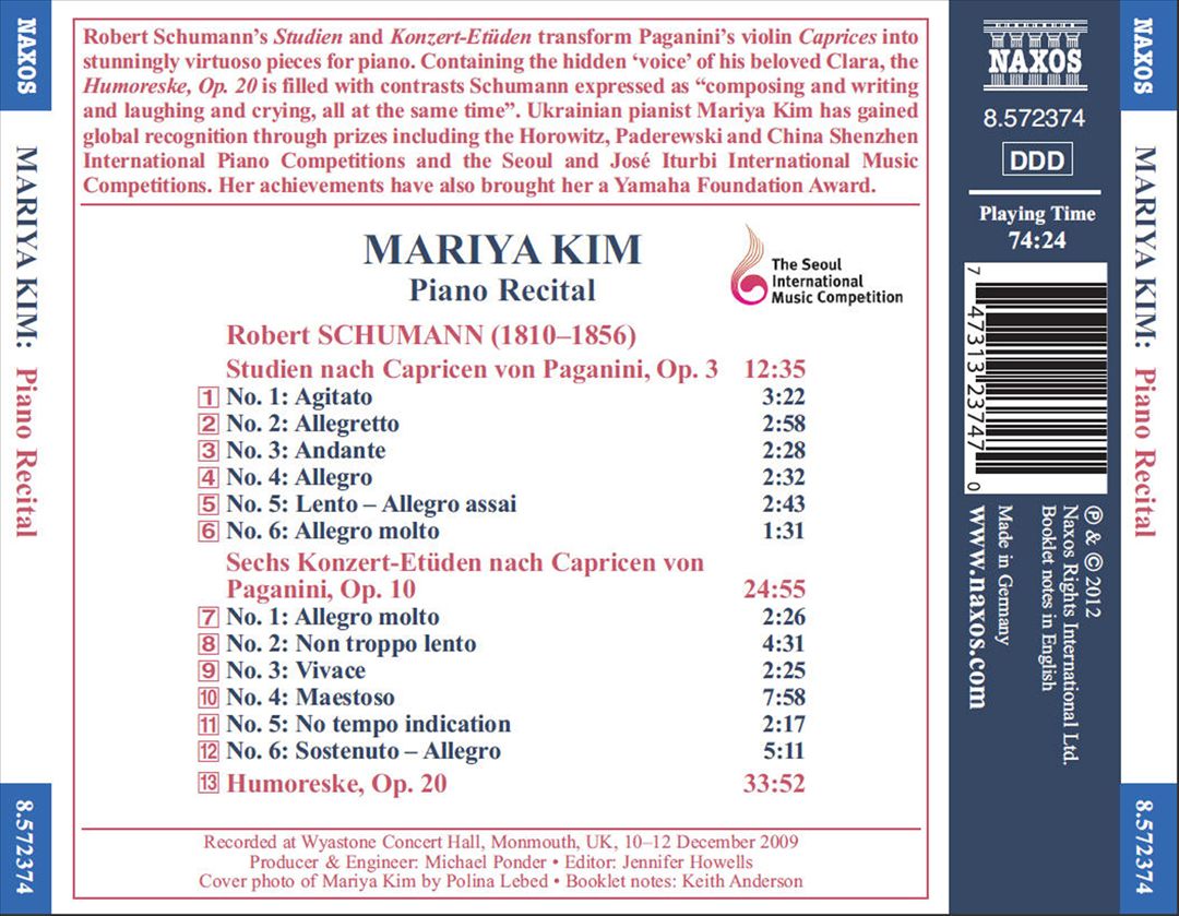 Schumann: Paganini Caprices; Humoreske cover art