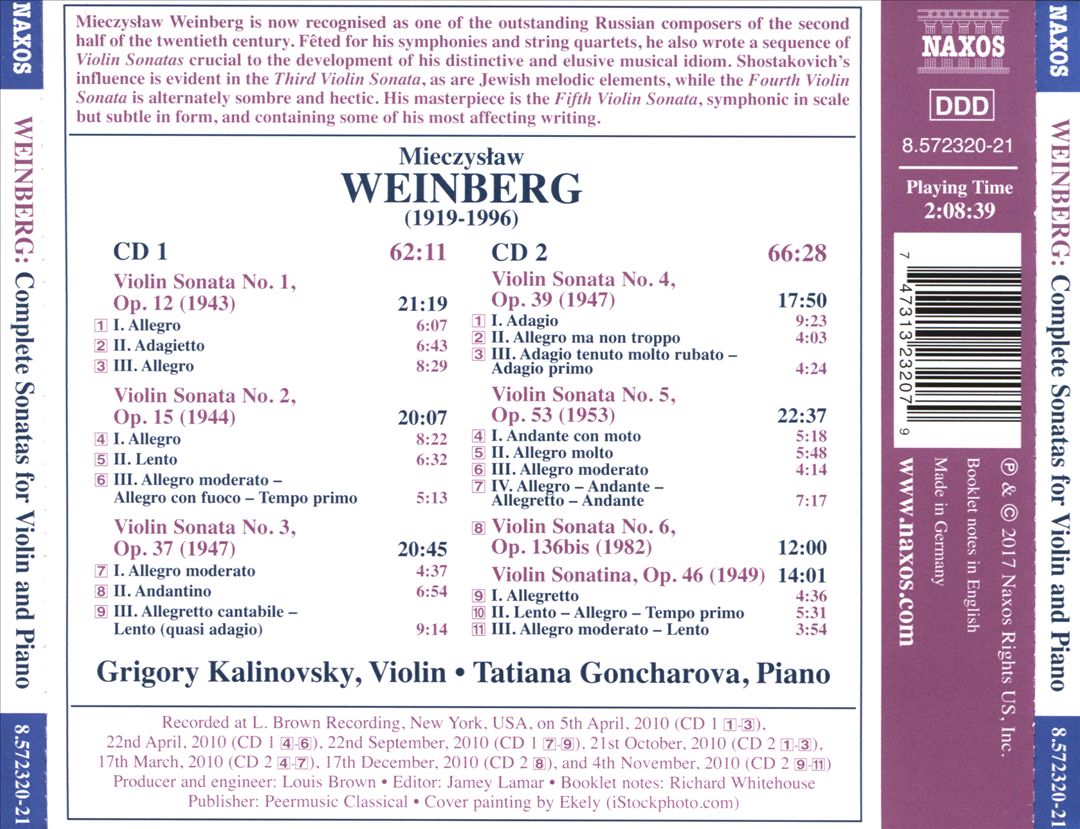 Weinberg: Complete Sonatas for Violin and Piano; Violin Sonatina cover art