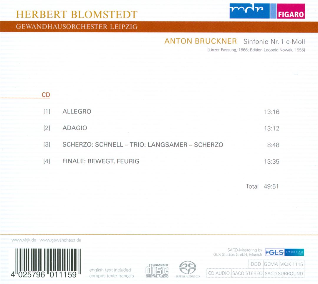 Bruckner: Symphony No. 1 cover art