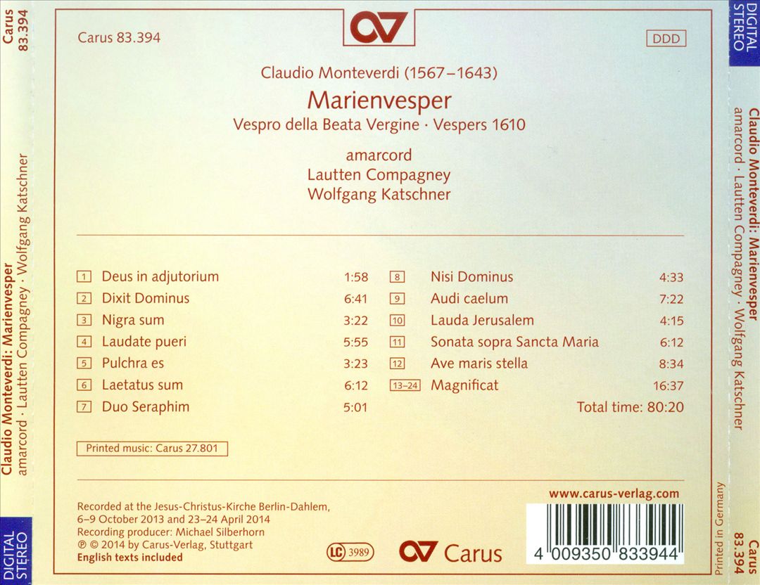 Monteverdi: Marienvesper cover art