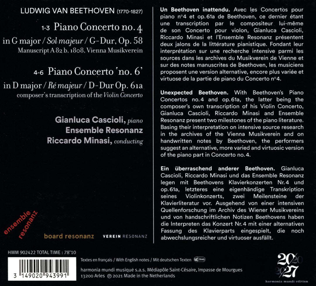 Beethoven: Piano Concertos Nos. 4 Op. 58 & '6' Op. 61a cover art
