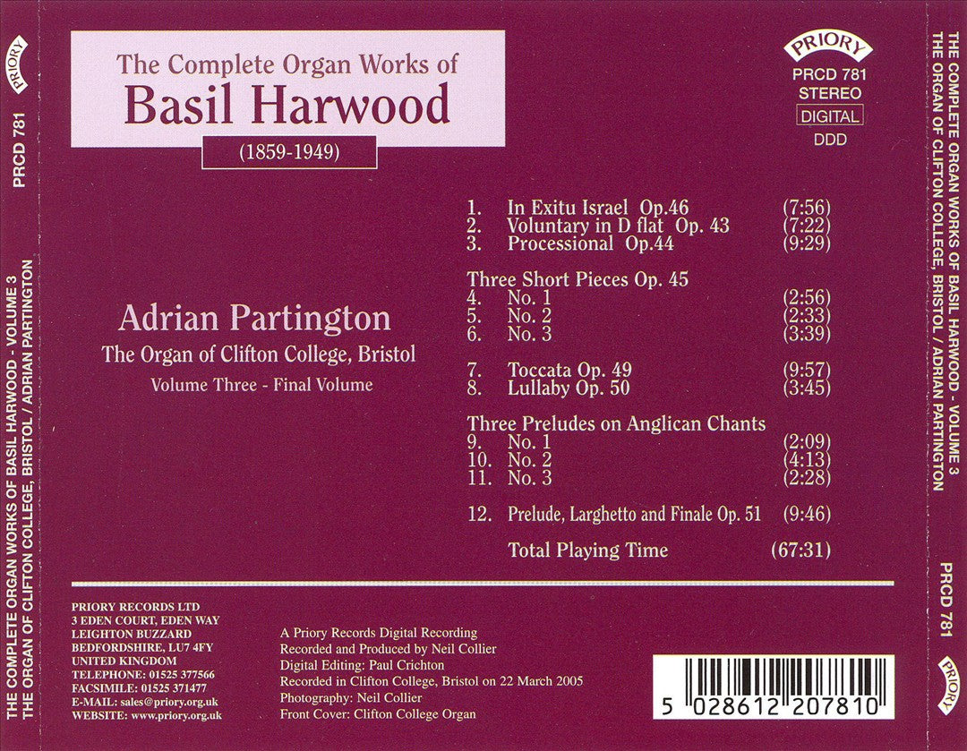 Complete Organ Works of Basil Harwood, Vol. 3 cover art