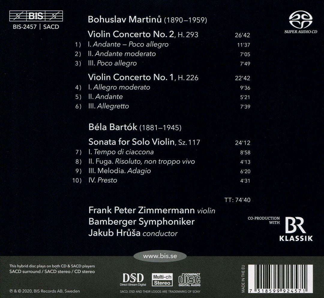 Martinu: Violin Concertos 1 & 2; Bartók: Solo Sonata cover art