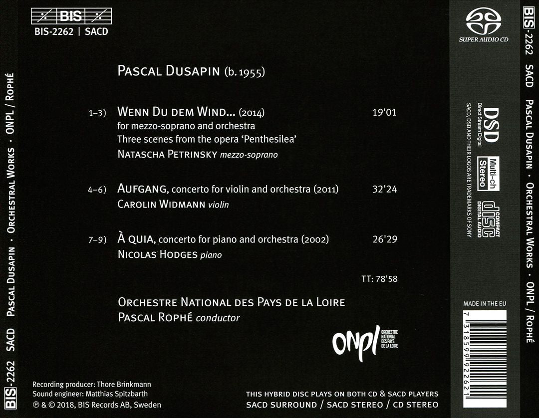 Pascal Dusapin: À Quia; Aufgang; Wen Du dem Wind... cover art