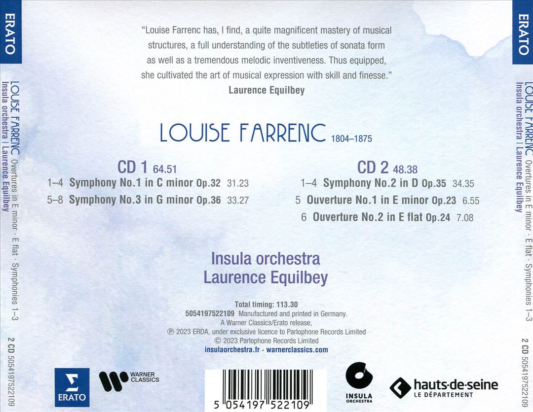 Louise Farrenc: Symphonies 1-3; Overtures in E minor-E flat cover art