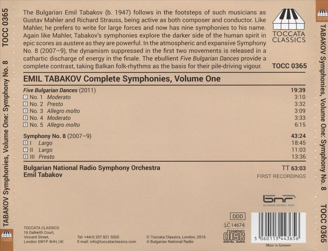 Emil Tabakov: Complete Symphonies, Vol. 1 - Five Bulgarian Dances; Symphony No. 8 cover art