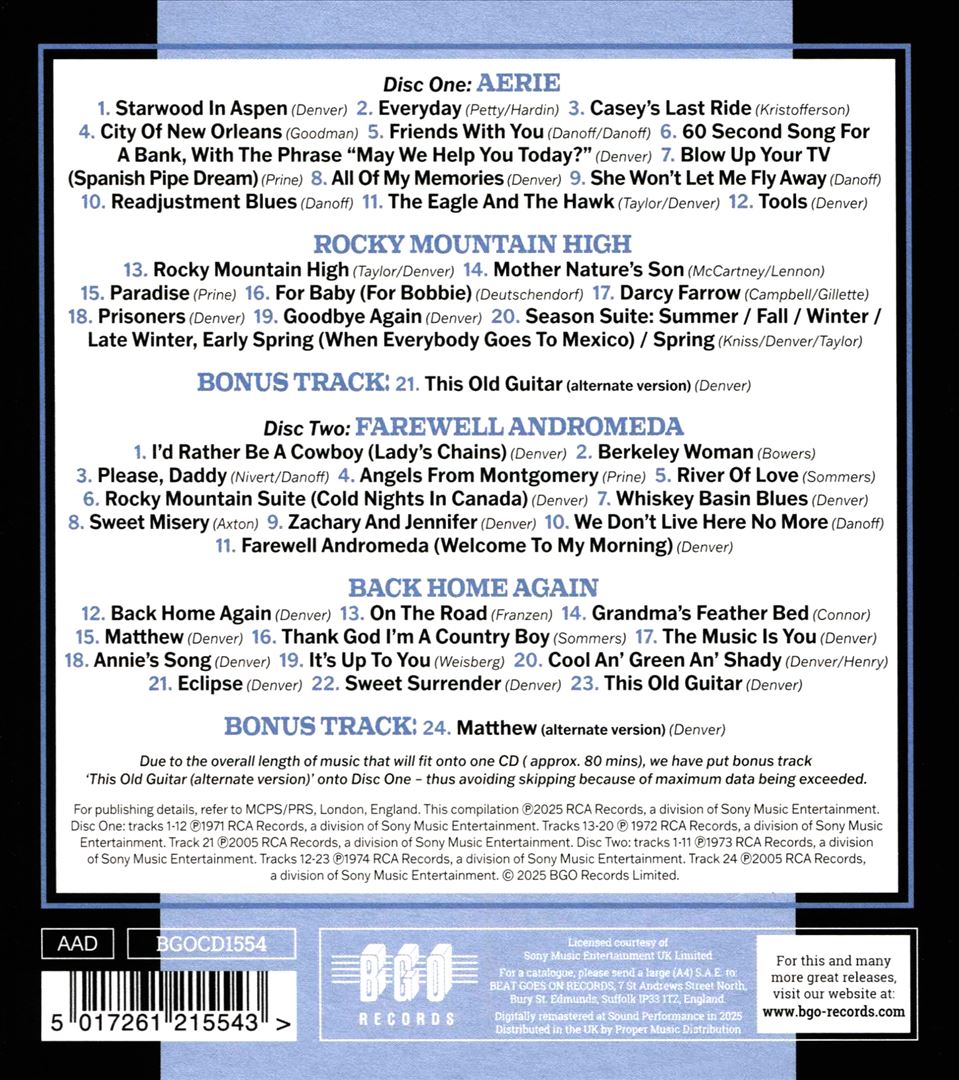 Aerie/Rocky Mountain High/Farewell Andromeda/Back Home Again cover art