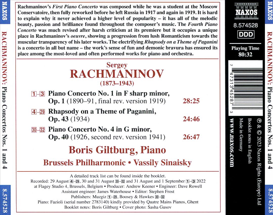 Rachmaninov: Piano Concerto Nos. 1 & 4; Rhapsody on a Theme of Paganini cover art