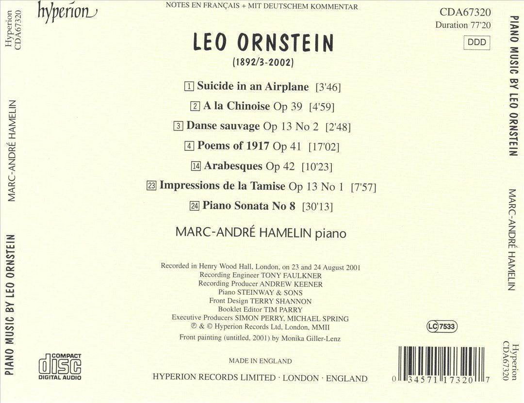 Piano Music By Leo Ornstein cover art