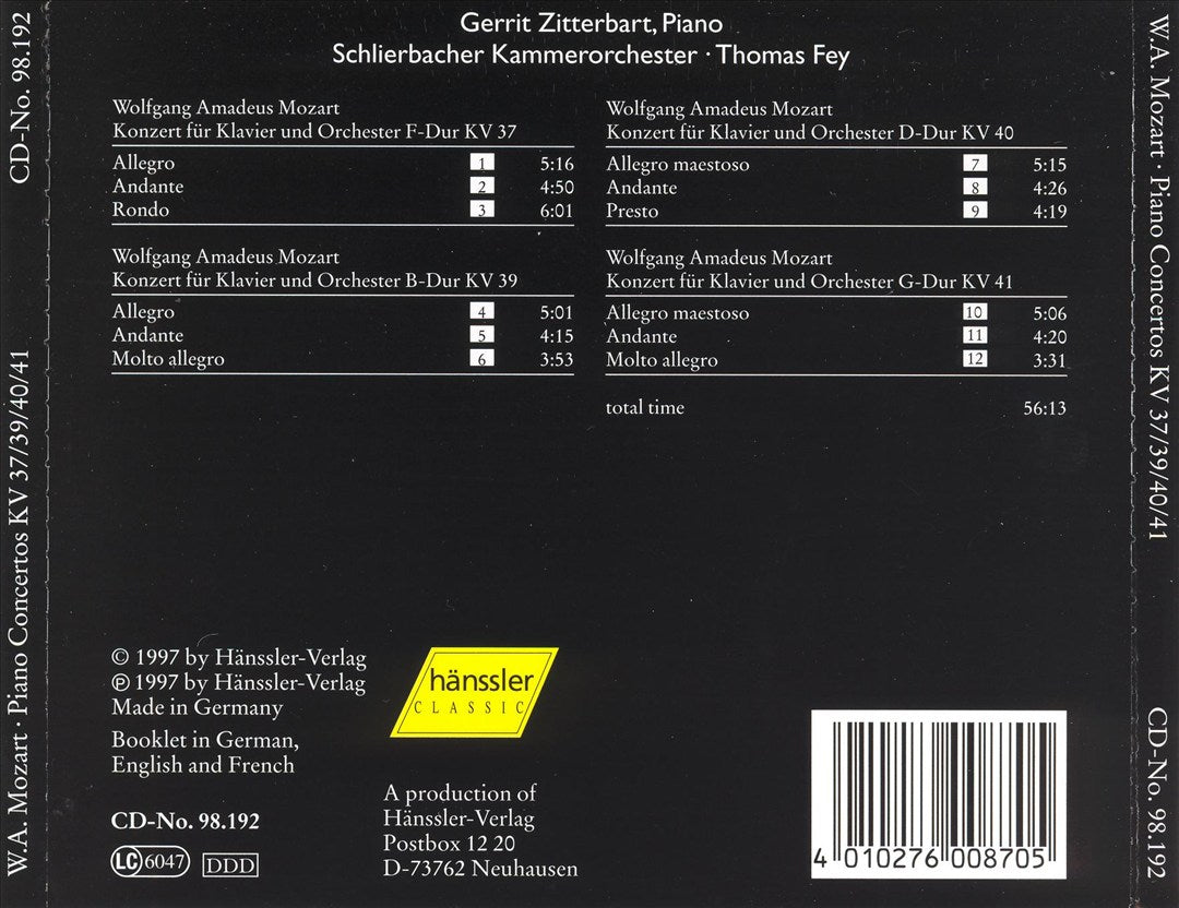 Mozart: Piano Concertos, KV 37, KV 39, KV 40, KV 41 cover art