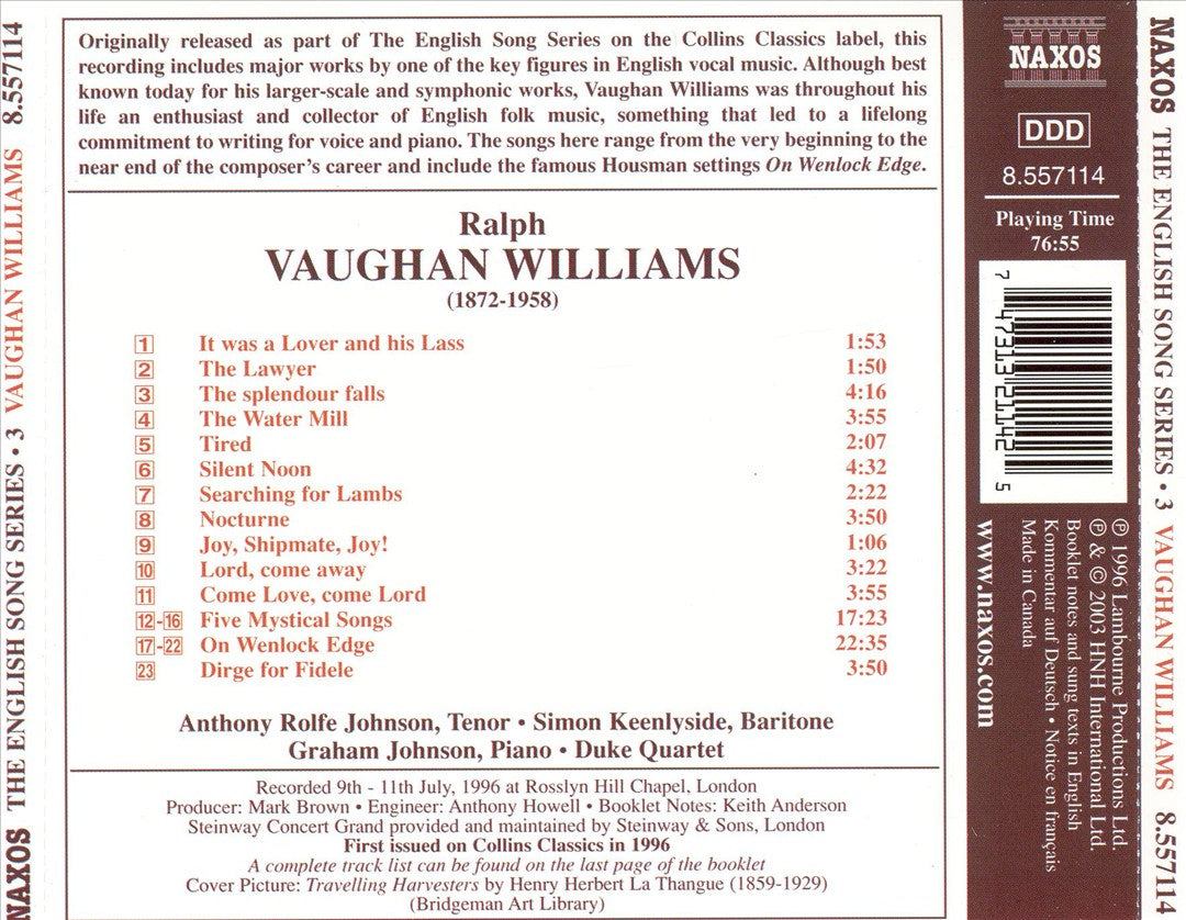 Vaughan Williams: On Wenlock Edge; Five Mystical Songs cover art