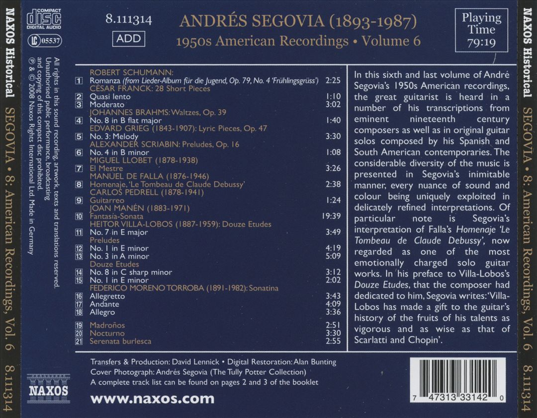 Andrés Segovia: 1950s American Recordings, Vol. 6 cover art