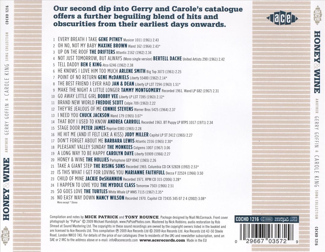 Honey and Wine: Another Gerry Goffin and Carole King Song Collection cover art
