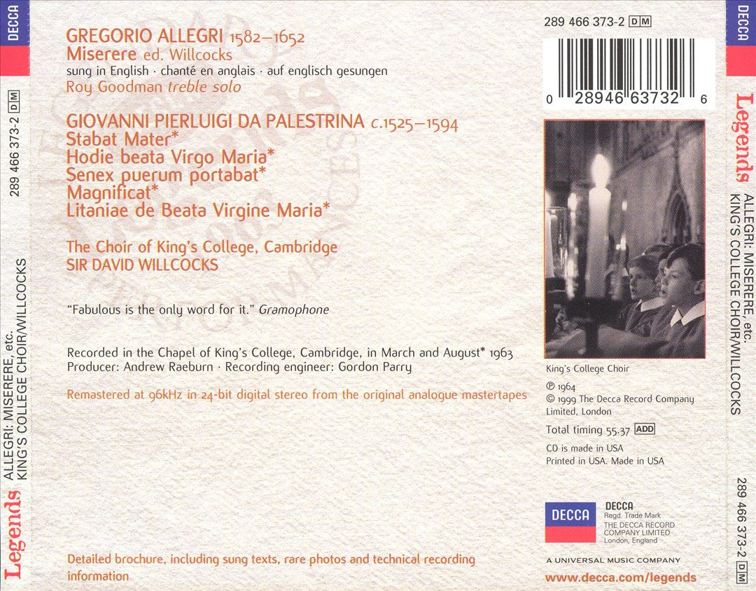 Allegri: Miserere; Palestrina: Stabat Mater cover art