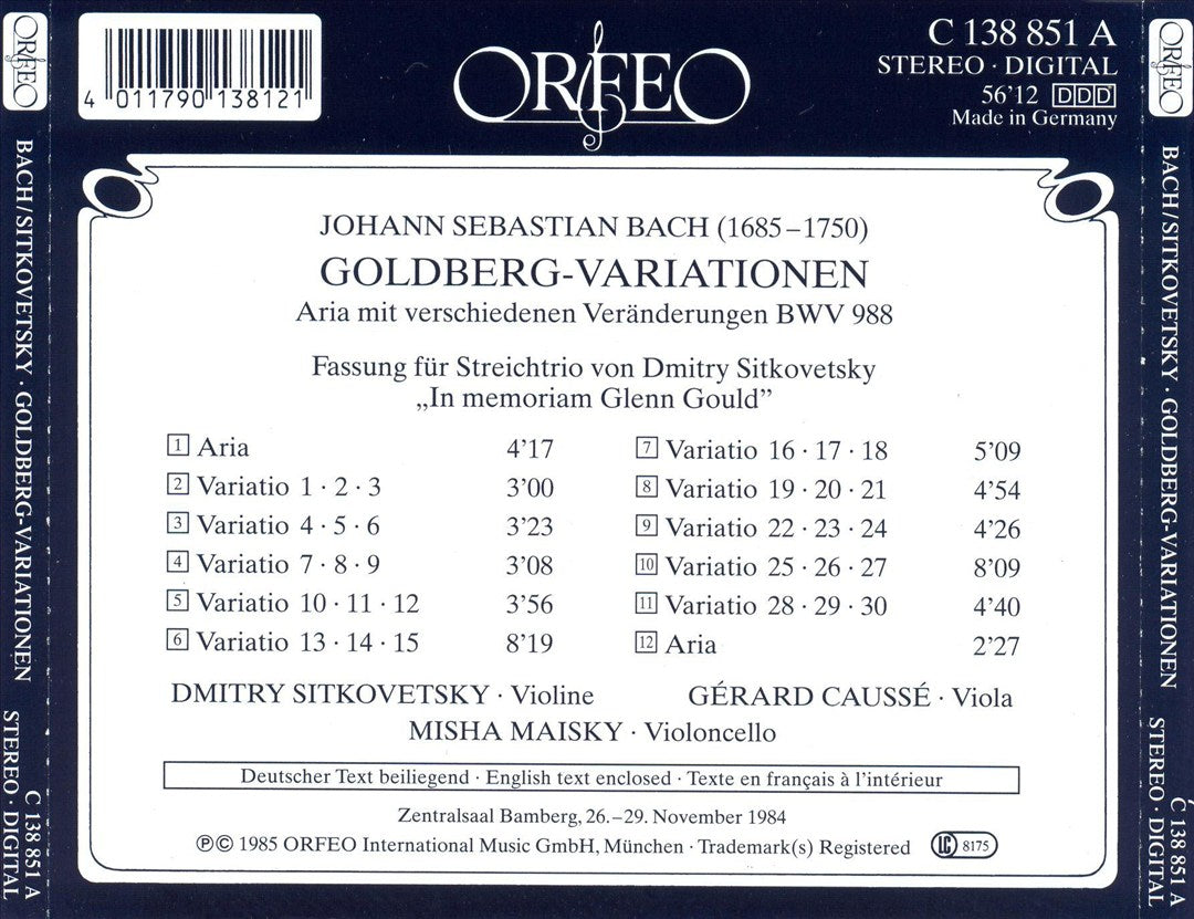 Johann Sebastian Bach: Goldberg-Variationen, Version for String Trio cover art