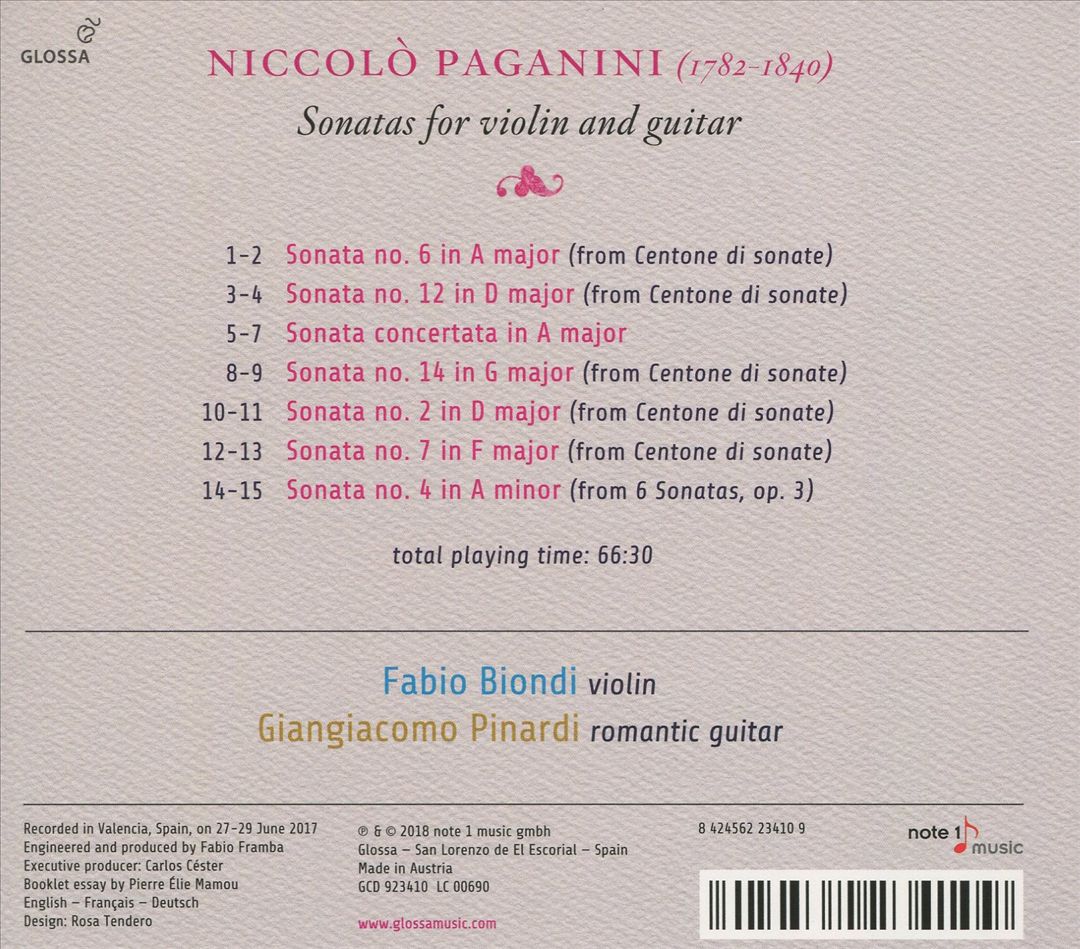 Paganini: Sonatas for Violin and Guitar cover art