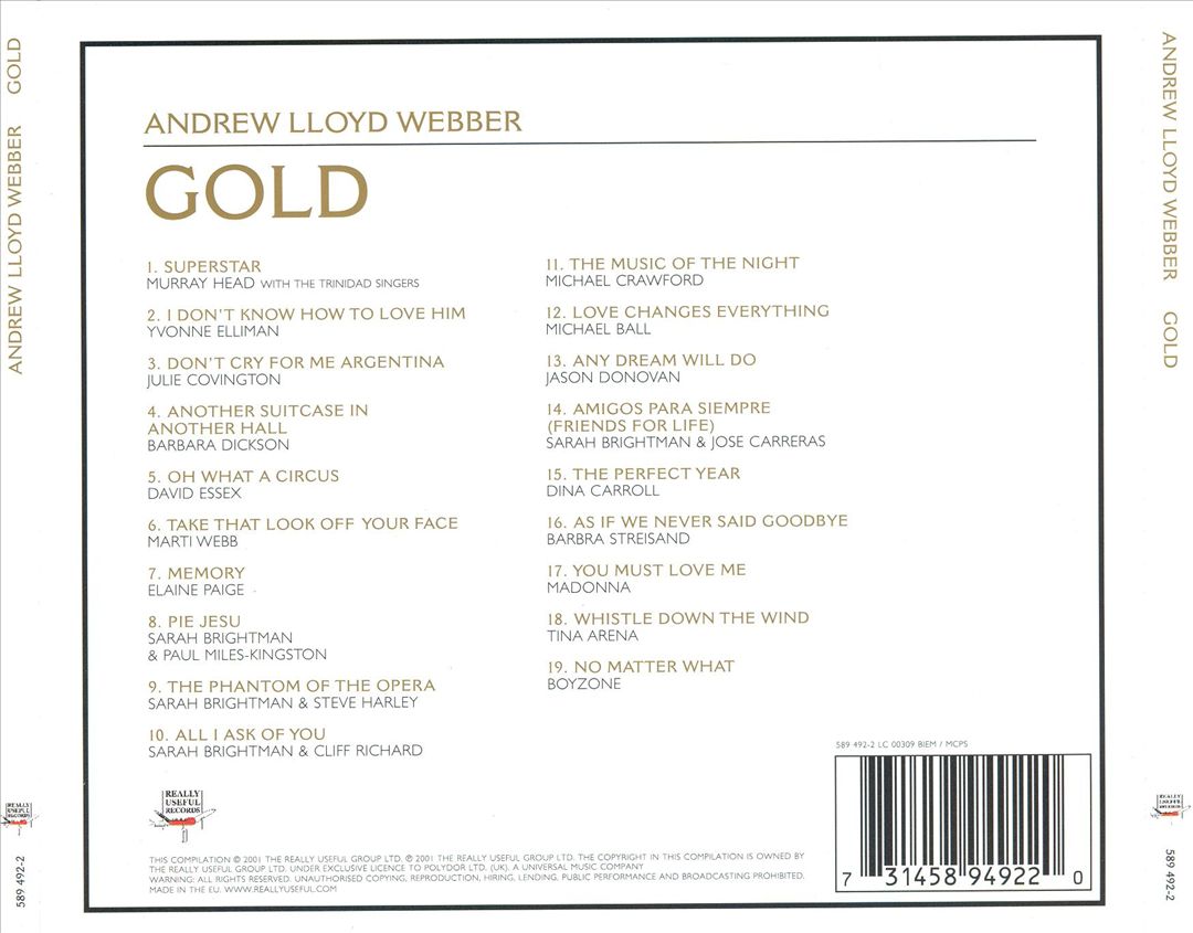 Andrew Lloyd Webber Gold: The Definitive Hit Singles Collection cover art