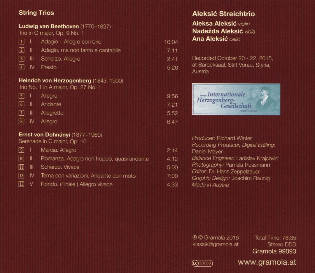 Beethoven, Herzogenberg, Dohnányi cover art